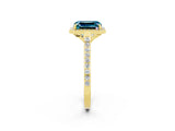 Yellow gold Emerald Cut Halo Round Diamond Pavé Band with Four-Prong Setting_2