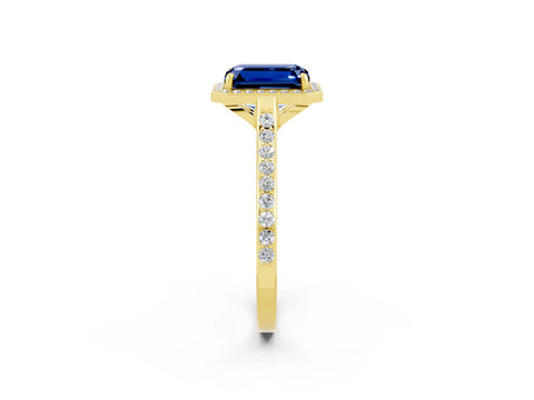 Yellow gold Emerald Cut Halo Round Diamond Pavé Band with Four-Prong Setting_2