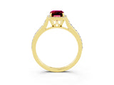 Yellow gold Emerald Cut Halo Round Diamond Pavé Band with Four-Prong Setting_3