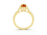 Yellow gold Emerald Cut Halo Round Diamond Pavé Band with Four-Prong Setting_3