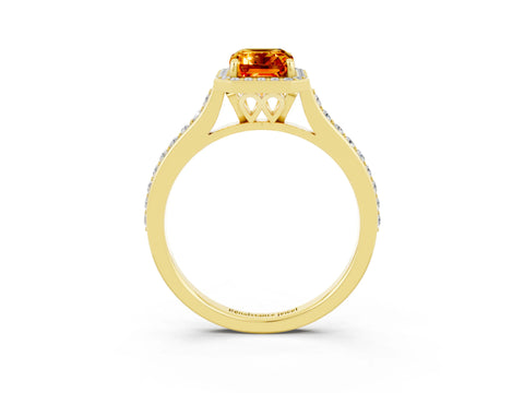 Yellow gold Emerald Cut Halo Round Diamond Pavé Band with Four-Prong Setting_3