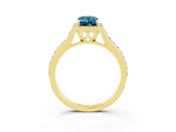 Yellow gold Emerald Cut Halo Round Diamond Pavé Band with Four-Prong Setting_3