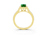 Yellow gold Emerald Cut Halo Round Diamond Pavé Band with Four-Prong Setting_3