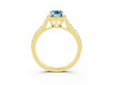 Yellow gold Emerald Cut Halo Round Diamond Pavé Band with Four-Prong Setting_3