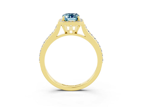 Yellow gold Emerald Cut Halo Round Diamond Pavé Band with Four-Prong Setting_3