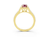Yellow gold Emerald Cut Halo Round Diamond Pavé Band with Four-Prong Setting_3