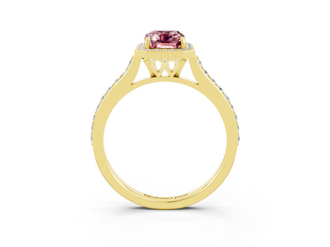 Yellow gold Emerald Cut Halo Round Diamond Pavé Band with Four-Prong Setting_3