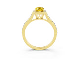 Yellow gold Emerald Cut Halo Round Diamond Pavé Band with Four-Prong Setting_3