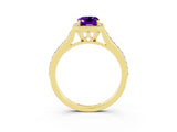Yellow gold Emerald Cut Halo Round Diamond Pavé Band with Four-Prong Setting_3