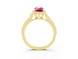 Yellow gold Emerald Cut Halo Round Diamond Pavé Band with Four-Prong Setting_3