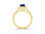 Yellow gold Emerald Cut Halo Round Diamond Pavé Band with Four-Prong Setting_3