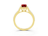 Yellow gold Emerald Cut Halo Round Diamond Pavé Band with Four-Prong Setting_3