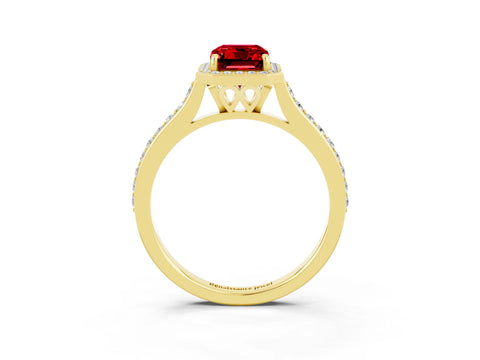 Yellow gold Emerald Cut Halo Round Diamond Pavé Band with Four-Prong Setting_3