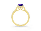 Yellow gold Emerald Cut Halo Round Diamond Pavé Band with Four-Prong Setting_3