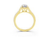 Yellow gold Emerald Cut Halo Round Diamond Pavé Band with Four-Prong Setting_3