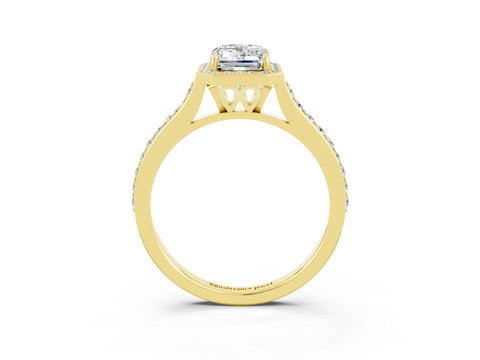 Yellow gold Emerald Cut Halo Round Diamond Pavé Band with Four-Prong Setting_3