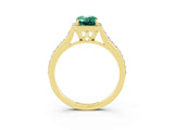 Yellow gold Emerald Cut Halo Round Diamond Pavé Band with Four-Prong Setting_3