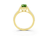 Yellow gold Emerald Cut Halo Round Diamond Pavé Band with Four-Prong Setting_3