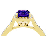 Yellow gold Emerald Cut Halo Round Diamond Pavé Band with Four-Prong Setting_4