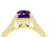 Yellow gold Emerald Cut Halo Round Diamond Pavé Band with Four-Prong Setting_4