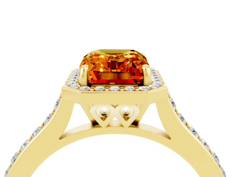 Yellow gold Emerald Cut Halo Round Diamond Pavé Band with Four-Prong Setting_4