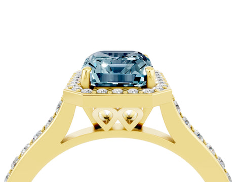 Yellow gold Emerald Cut Halo Round Diamond Pavé Band with Four-Prong Setting_4