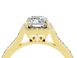 Yellow gold Emerald Cut Halo Round Diamond Pavé Band with Four-Prong Setting_4