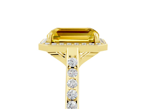 Yellow gold Emerald Cut Halo Round Diamond Pavé Band with Four-Prong Setting_5