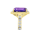 Yellow gold Emerald Cut Halo Round Diamond Pavé Band with Four-Prong Setting_5