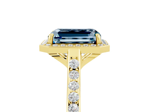 Yellow gold Emerald Cut Halo Round Diamond Pavé Band with Four-Prong Setting_5