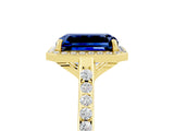 Yellow gold Emerald Cut Halo Round Diamond Pavé Band with Four-Prong Setting_5