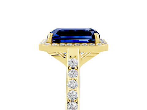 Yellow gold Emerald Cut Halo Round Diamond Pavé Band with Four-Prong Setting_5