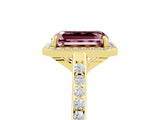 Yellow gold Emerald Cut Halo Round Diamond Pavé Band with Four-Prong Setting_5