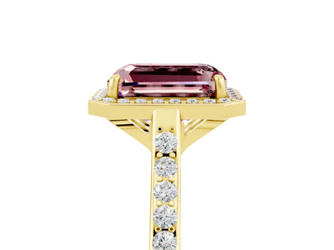 Yellow gold Emerald Cut Halo Round Diamond Pavé Band with Four-Prong Setting_5