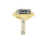 Yellow gold Emerald Cut Halo Round Diamond Pavé Band with Four-Prong Setting_5