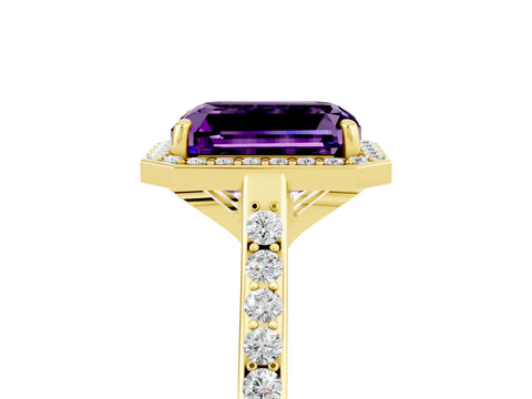 Yellow gold Emerald Cut Halo Round Diamond Pavé Band with Four-Prong Setting_5