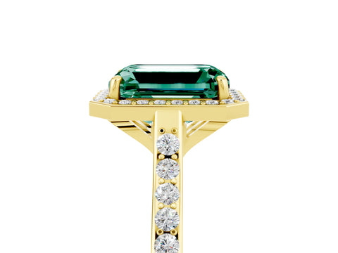 Yellow gold Emerald Cut Halo Round Diamond Pavé Band with Four-Prong Setting_5