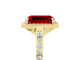 Yellow gold Emerald Cut Halo Round Diamond Pavé Band with Four-Prong Setting_5