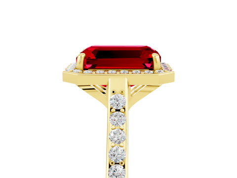 Yellow gold Emerald Cut Halo Round Diamond Pavé Band with Four-Prong Setting_5