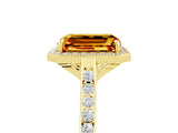 Yellow gold Emerald Cut Halo Round Diamond Pavé Band with Four-Prong Setting_5