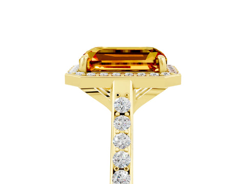 Yellow gold Emerald Cut Halo Round Diamond Pavé Band with Four-Prong Setting_5