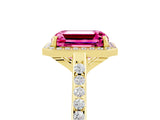 Yellow gold Emerald Cut Halo Round Diamond Pavé Band with Four-Prong Setting_5