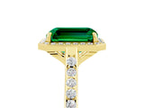 Yellow gold Emerald Cut Halo Round Diamond Pavé Band with Four-Prong Setting_5
