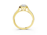 Yellow gold Emerald Cut Halo Round Diamond Pavé Band with Four-Prong Setting_6