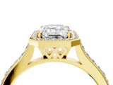 Yellow gold Emerald Cut Halo Round Diamond Pavé Band with Four-Prong Setting_7