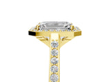 Yellow gold Emerald Cut Halo Round Diamond Pavé Band with Four-Prong Setting_8
