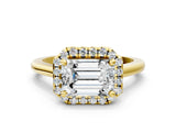 Yellow gold Emerald Cut Halo Round Diamond Solitaire Engagement Ring with Pave Band and Four-Prong Setting_15