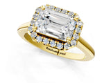 Yellow gold Emerald Cut Halo Round Diamond Solitaire Engagement Ring with Pave Band and Four-Prong Setting_16