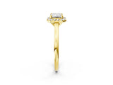 Yellow gold Emerald Cut Halo Round Diamond Solitaire Engagement Ring with Pave Band and Four-Prong Setting_17