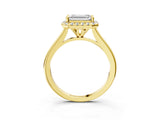 Yellow gold Emerald Cut Halo Round Diamond Solitaire Engagement Ring with Pave Band and Four-Prong Setting_18